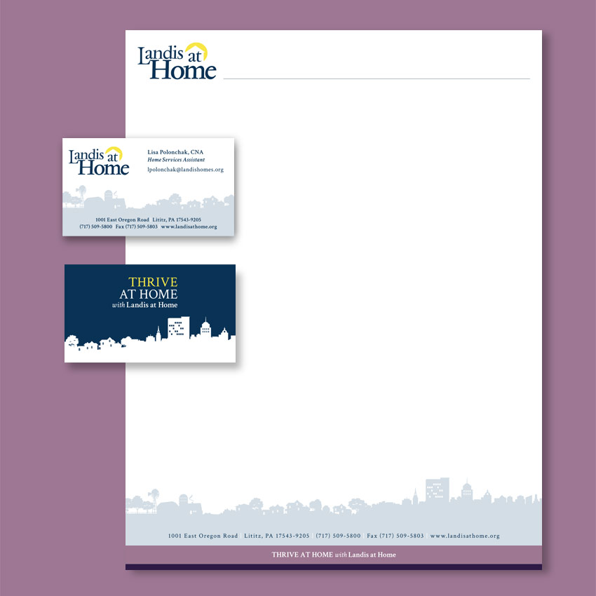 Landis at Home letterhead and business card